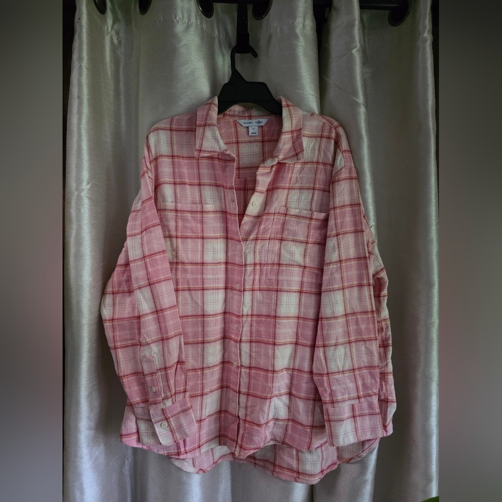 Old Navy Women's Pink Plaid Button Down Shirt, The Boyfriend's Shirt